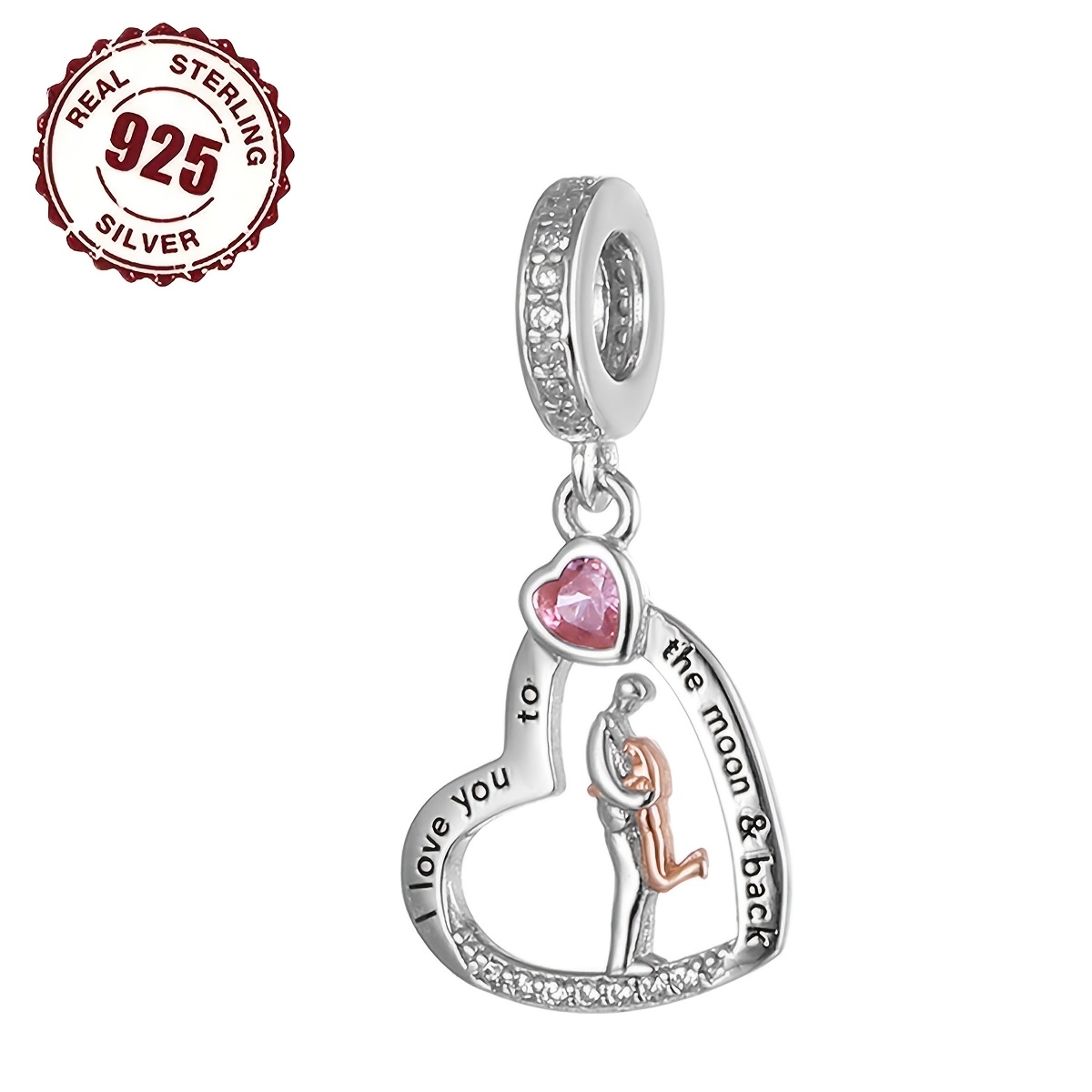 925 Sterling Silver Dad and Daughter Heart Charm